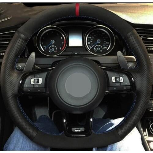 DIY Black Suede Genuine Leather Car Steering Wheel Cover For Volkswagen Golf 7 GTI Golf R MK7 VW Polo GTI Scirocco 2015 2016