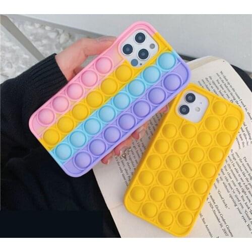 Relive Stress Fidget Toys Push It Bubble Silicone Phone Case For Iphone 6 6s 7 8 Plus X XR XS 11 12 Pro Max Soft Cover