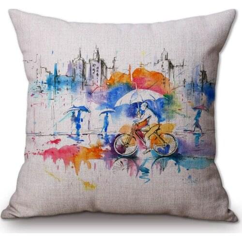 Modern Ink Drawing City View Different Shape Bridge Tree Pigeon Creative Sofa Throw Pillows Covers Home Decor Cushions 45x45cm