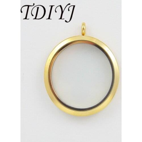 TDIYJ Wholesale New 38MM Round Stainless Steel Magnetic Floating Glass Gold Locket Pendant Necklace for Women Jewelry 1Pcs