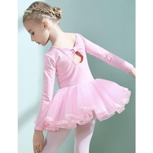 Open Crotch Ballet Dance Leotard Dress For Kid Long/Short Sleeve Gymnastics Training Bodysuit Tutu Ballerina Clothes Girls