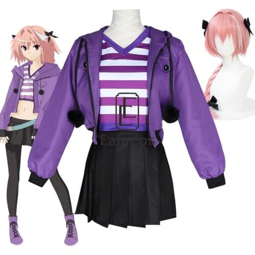 Game Fate Apocrypha Astolfo Cosplay Costume Purple Uniform Halloween Party Women Jacket Suits Costumes