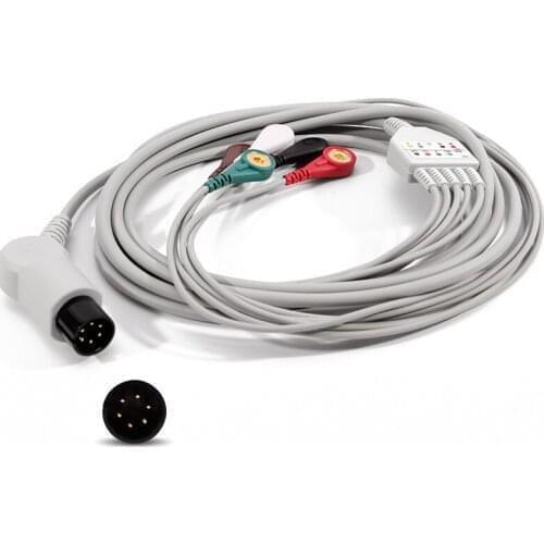 Universal 6-pin one-piece 5-lead ECG cable lead wire compatible with Contec Maipu ChoiceMMed SinoForLife，etc