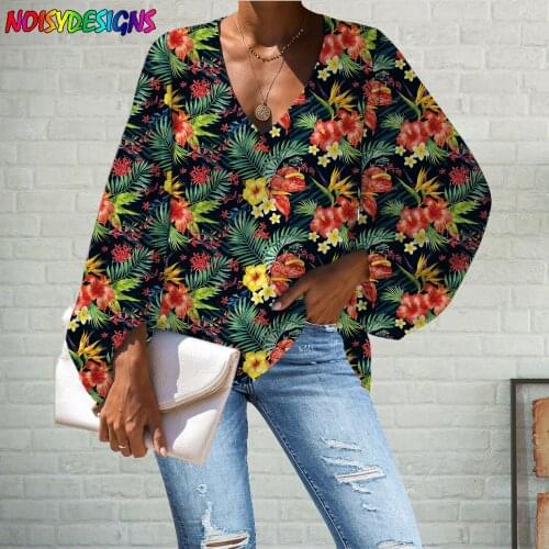 WHEREISART 2021 Summer Women Chiffon Blouse Long Sleeve Ladies Office Shirts Plus Size Work Top Tropical Flowers Female Clothing