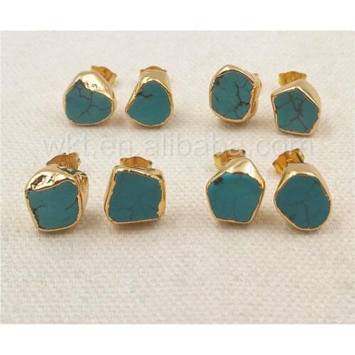 WT-E265 Genuine howlite studs jewelry ,randomly shape howlite stone studs gold stone studs for jewelry making gift for her