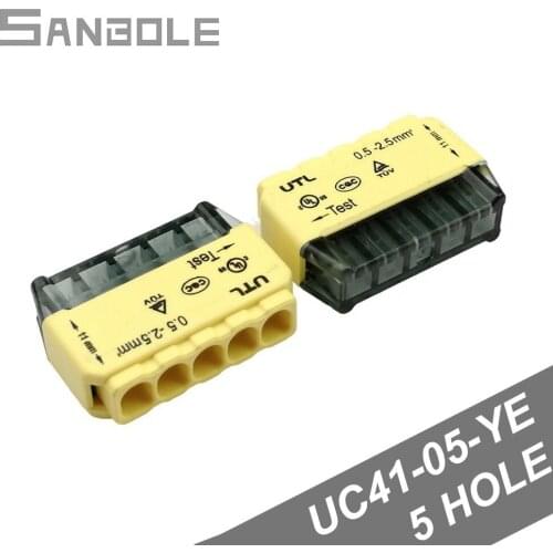 Yellow Fast Lighting Terminal UC41-05 Connector 5 Holes Speed Installation Home Lighting Connection Box Spring Lighting (50PCS)