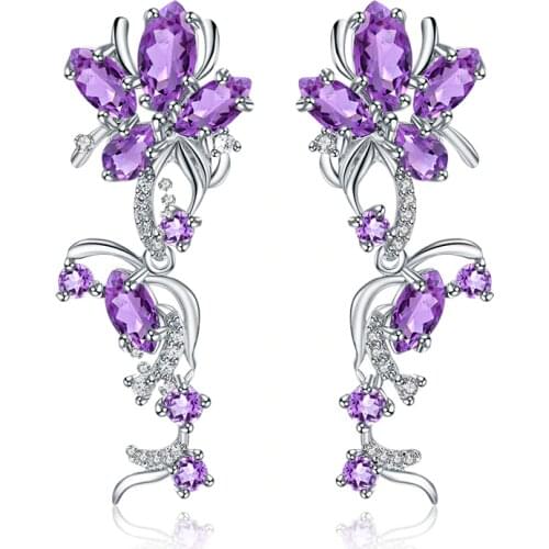GEMS BALLET 7.28Ct Natural Amethyst Gemstone Earrings 925 Sterling Silver Flower Elegant Drop Earrings for Women Fine Jewelry