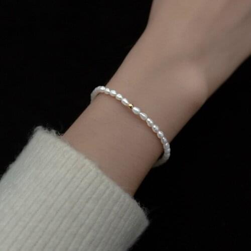 Enosola Luxury 925 Sterling Silver Fashion Sweet Gold Beads Freshwater Pearl Bracelet for Women Wedding Fine Jewelry