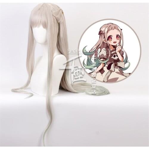 Yahiro Nene Women Long Wig Powder Gray Mixed Cyan Wig Anime Toilet-bound Hanako Cosplay Hair Synthetic Cosplay Wig 80cm