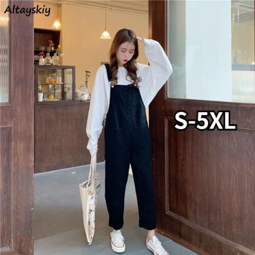 Jumpsuits Women Denim Pockets Fashion Plus Size Casual Students Cool Girls Ulzzang Chic Ankle-length Overalls Pencil Stylish New