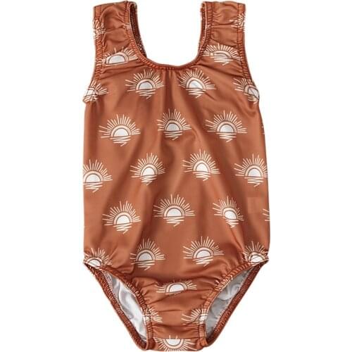 0-3Y Newborn Baby Girl Swimwear Tankini Sun Print Sleeveless O Neck Swimming Bathing Suit Holiday Beachwear Swimsuit