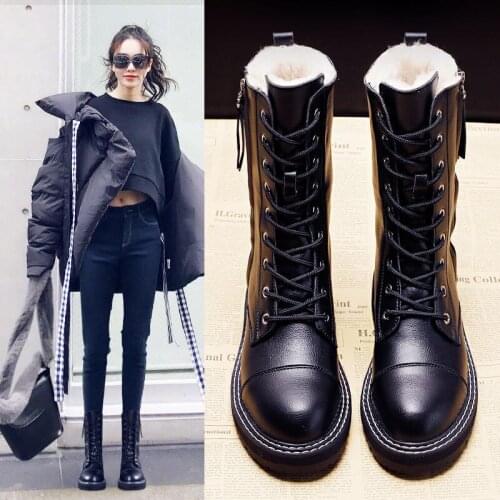 Winter style new fashion waterproof non-slip flat boots cotton-padded womens shoes with wool snow boots female boots martens