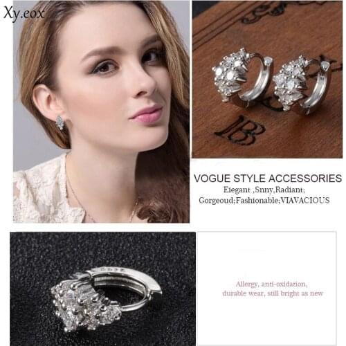 1Pair Womens Crystal Ear Stud Huggie Hoop Earrings Fashion Jewelry Silver