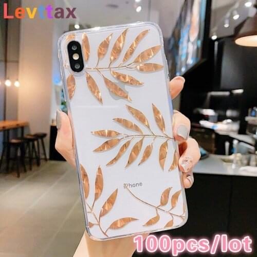 100Pc Rose Gold Plating Art Leaves For iPhone 12mini Case For iphone 11 Pro Max XS Max 6 7 8 Plus SE2 Soft Silicone Clear Case