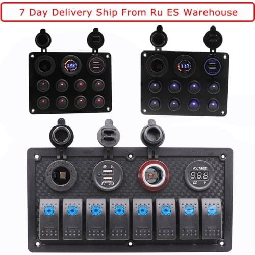 12V/24V 8 Gang Marine Switch Panel On-Off + Dual USB Power Cigarette Lighter Socket Waterproof With Led Voltmeter USB Charging