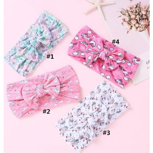 16pc/lot Newborn Unicorn Print Nylon Headbands Head Wraps Top Knot Hair Bows Nylon Headband,Children Girls Party Gifts Headwear