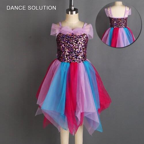 20040 Multi-colored sequin dress for child and adult ballet dancing tutu dress lyrical and contemporary costumes