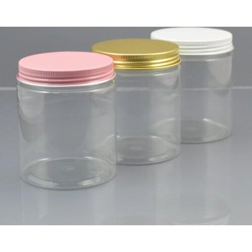 30pc/lot 250g Plastic Cosmetic Jar Clear Serum Bottle Gold White Pink Aluminum Cap Cream Container Factory Wholesale