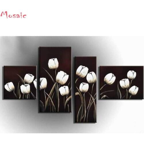 Diamond painting full square rhinestone 5d diy 4pcs Tulips Floral Canvas Wall Art 3d cross stitch Embroidery mosaic needlework