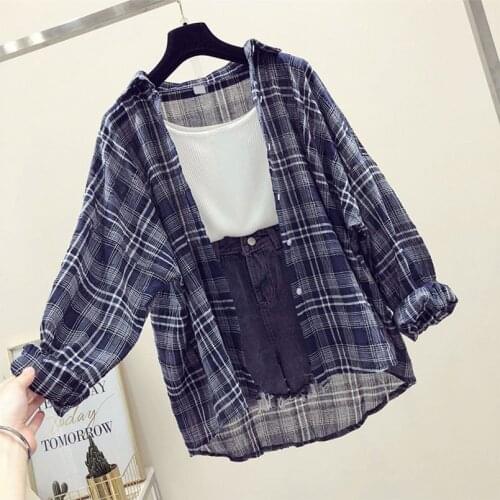 Fashion Plaid Women Tops and Blouses Female Casual Matching Color Long Sleeve Button Loose Plaid Shirt Top blusas mujer de moda