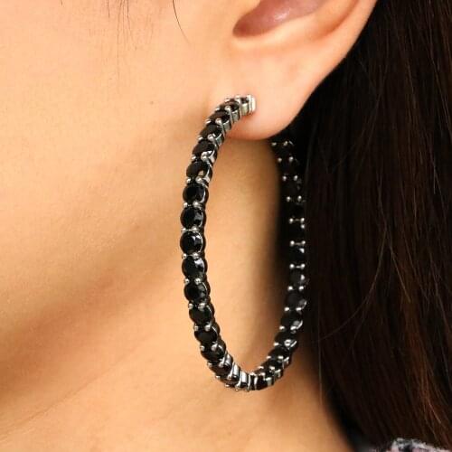 60mm Big Hoop-Earrings Gold Plated Black Rhinestone Zirconia Charm Punk Hoop Earring For Women Gift