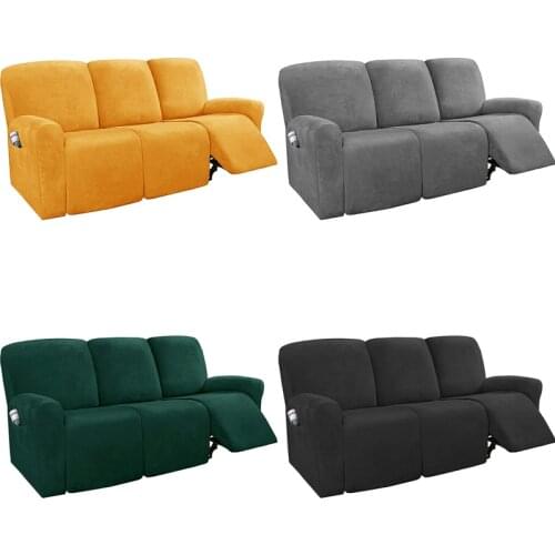 1 2 3 Seater Recliner Sofa Cover Elastic Split All-inclusive Relax Sofa Slipcover Velvet Lounge Armchair Covers With Side Pocket