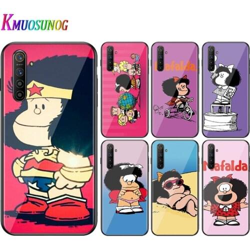 For OPPO A5 A9 2020 F7 Phone Cover Cute Girl Mafalda for OPPO Reno 2 Z 2Z 2F 3 4 Pro 5G Bright Black Phone Case