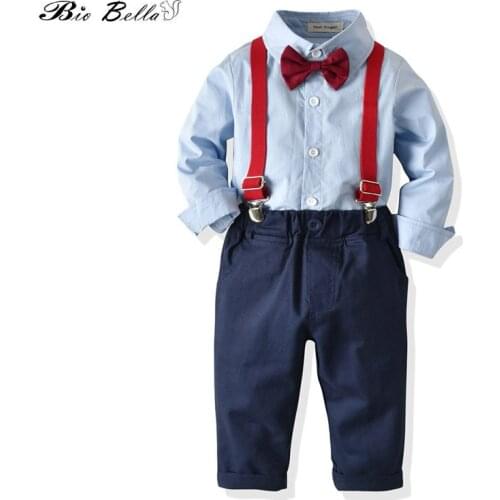 Children Boys Spring Autumn Clothing Set Belt Pants+T-Shirt Kids Boy Clothes Fashion Wedding Party 1-6 Year Boy Baby Clothing