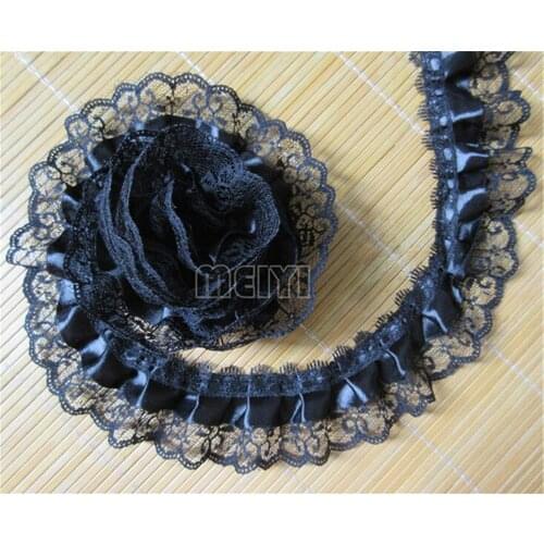 5 Meters 2-Layer Black Pleated Organza Fabric Lace Trim Ribbon Handmade Wedding Dress Clothes Bridal Sewing Craft Decoration