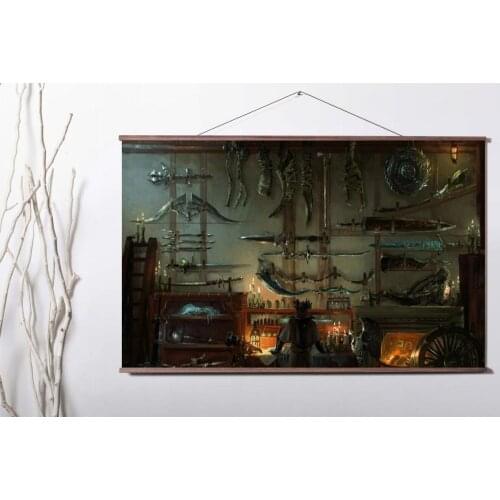 Game Bloodborne Art Canvas poster decoration painting with solid wood hanging scroll