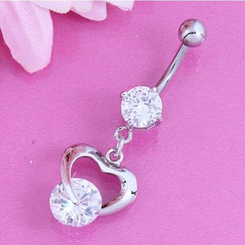 1pc sale Heart Belly button ring fashion woman body piercing jewellry Navel bar 14G 316L Surgical Steel