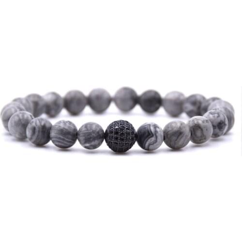 2021 Hot Sale New Mens Bracelet Disco Ball Bar Charm 8MM Natural Lava Bead Bracelet Mens Jewelry Gift