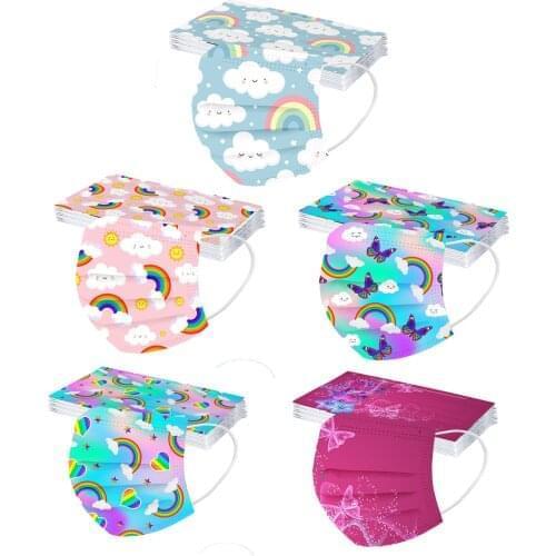 50Pcs Kids Masks Disposable Rainbow Mascarillas Childrens Face Cover Non-woven 3Ply Ear Loop Mask Halloween Cosplay Masque