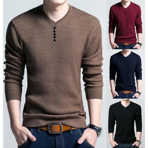 Men Sweaters Long Sleeve Solid Color Buttons Decor Knitwear Plus Size Bottoming Sweater men Clothing Street wear pull homme 2021