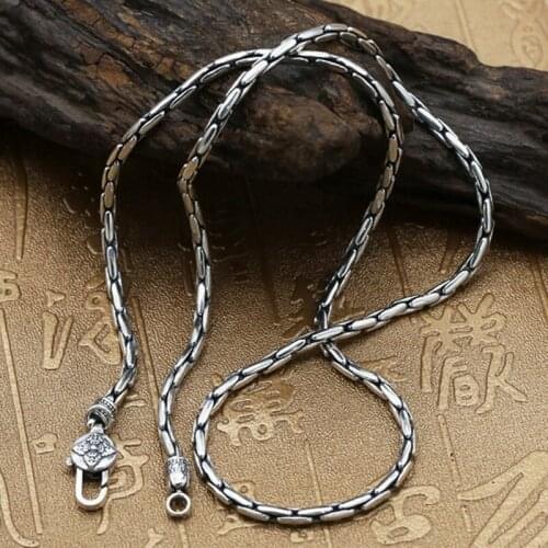 Pure Solid Sterling Silver 925 Simple Choker Necklace Men Polished Link Chain Necklace Vintage Thai Silver Mens Jewelry Free Box