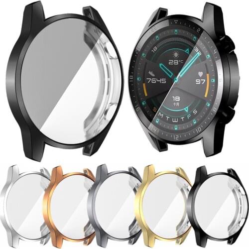 Soft TPU Plated Flexible Case for HUAWEI Watch GT 2 42MM 46MM Full Screen Protector Cover Anti-scratch High Quality Bumper Shell