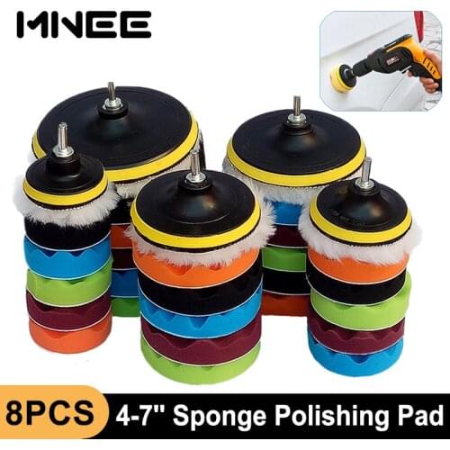 Buffing Pad 5''6''7'' inch Car Sponge Polishing Pad Kit M10 M14 Thread Abrasive Polisher Drill Adapter Waxing Tools Accessory