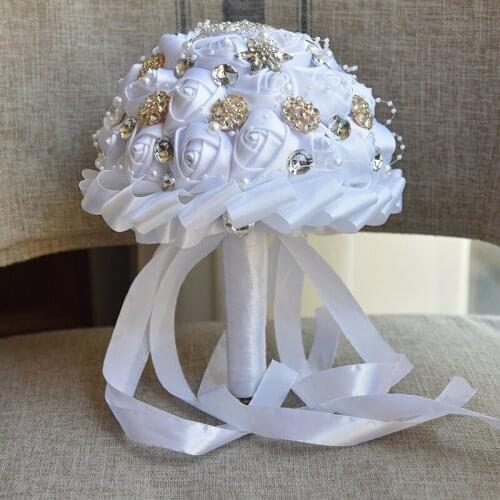 Newest white wedding bridal bouquet wedding bouquets with diamond rhinestone crystal for wedding decoration