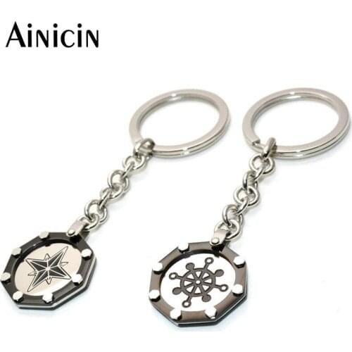 New Design Black Plating Steering Wheel Wind Star Shape 316L Stainless Steel Key Chains Luxury Gift For Men Jewelry
