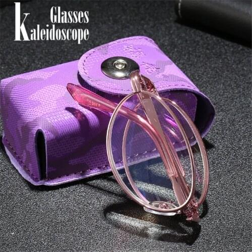 Vintage Folding Reading Glasses Women Men Metal Frame Eyeglasses Clear Lens Presbyopic Foldable Eyewear with Box +1.0 +2.0 +3.0