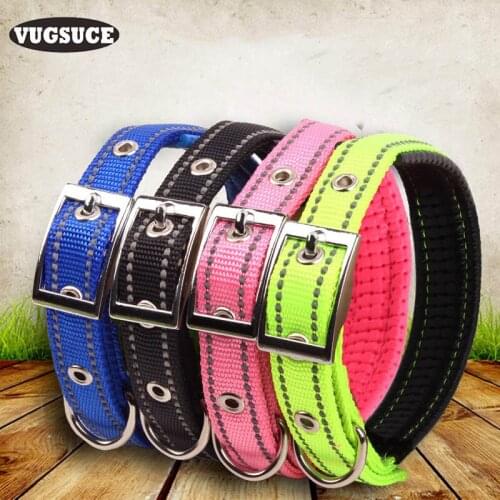 VUGSUCE Dog Collar Nylon Adjustable Soft Padded for Small Large Dogs Reflective Puppy Dog Necklace for Chihuahua Pet Supplies