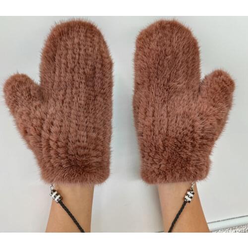 New Style Ladies Mink Fur Knitting Genuine Leather Fur Mink Winter Fashion Cute Thick Warm Fur Gloves And Mittens