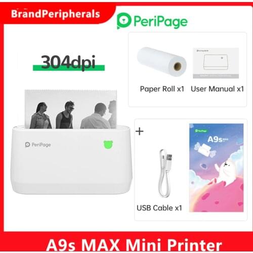 PeriPage A9s MAX Mini Portable Photo Printer 304dpi BT Wireless Thermal Printer Label Maker Support 107mm/77mm/57mm Paper