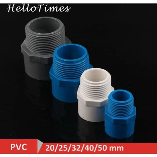 2pcs PVC 1/2" 3/4" 1" 1.5" Thread Connector 20/25/32/40/50 mm PVC Water Pipe Adapter Garden Irrigation Tube Fittings
