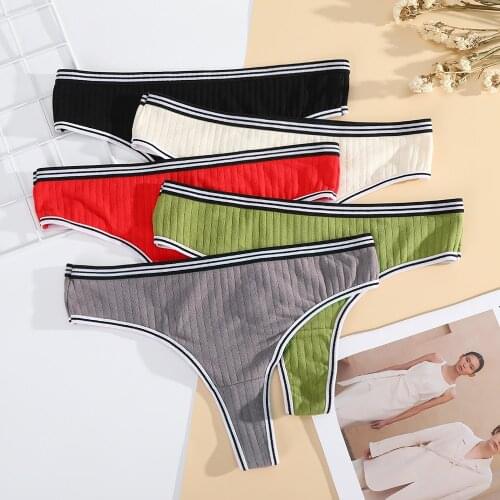 Sexy Women Lingeries Sports Stripe Thong Underwear Low Waist Pants Screw Thread Underpants Womens Thong Shorts Ladies Girls