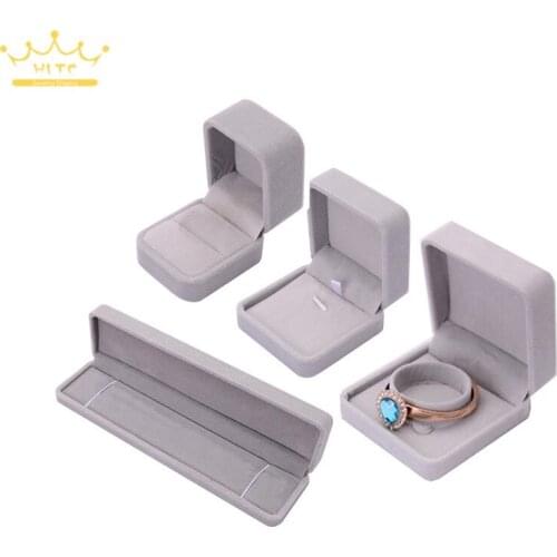 Grey Velvet Pendant Necklace Earrings Bracelet Jewelry Package Case Wedding Engagement Ring Box Organizer Storage Gift Box
