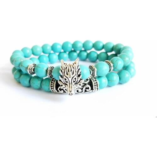 8mm2 pcs/set Dragon Head Charm with Lava Onyx Turquoises Natural Stone Beads Bracelet Set Pack For Men Women