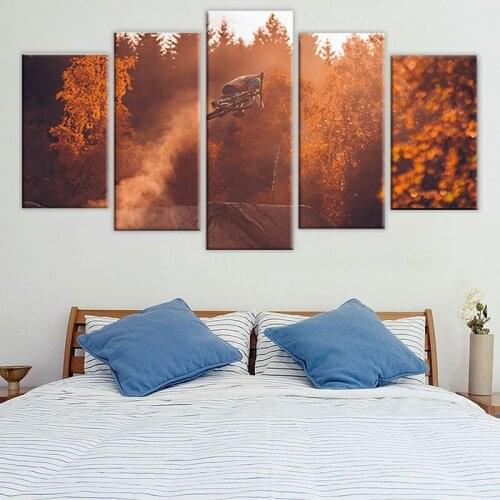 Modern Wall Art Pictures Frame HD Printed 5 Panel Mountain Biking Autumn Landscape Home Decoration Poster Living Room Painting