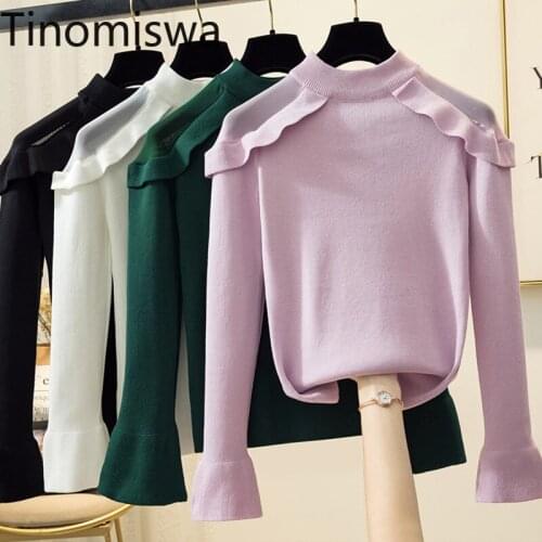 Tinomiswa Half Turtleneck Gauze Patchwork Sweater Women Long Sleeve Ruffles Chic Pullover Tops New Arrival Knitted Pull Femme