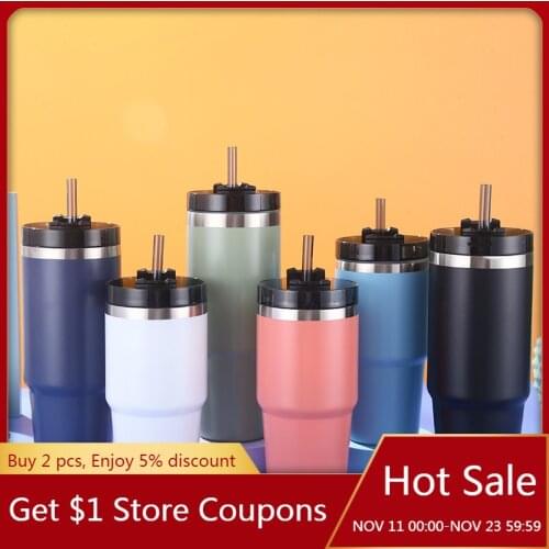 20oz/30oz Stainless Steel Vacuum Beer Mug Vacuum Flask Mug Car Straw Thermos Large Capacity Beer Cup Car Coffee Mug